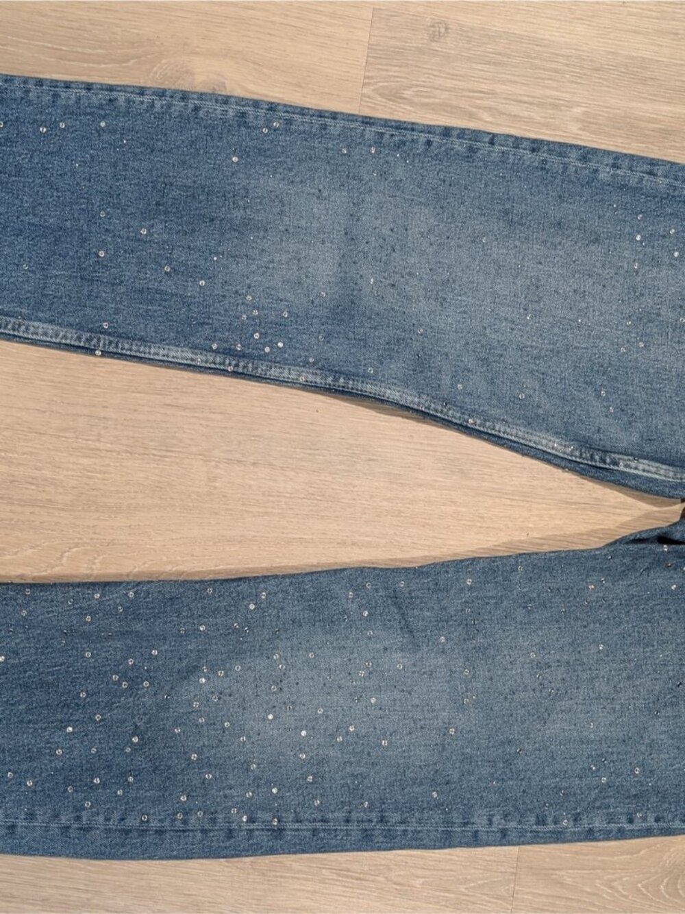 Zara Crystals & rhinestones  High-Rise Wide Leg Jeans with Sparkle - Picture 3 of 16